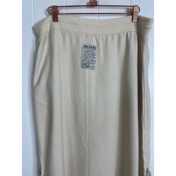 Da Nang Surplus 100% Silk Midi Length Cargo Drawsting Skirt in Cream Size Large - Picture 6 of 9